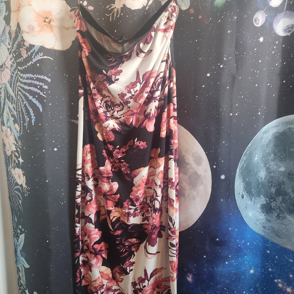 Derek Heart Black and Pink Floral Maxi Dress